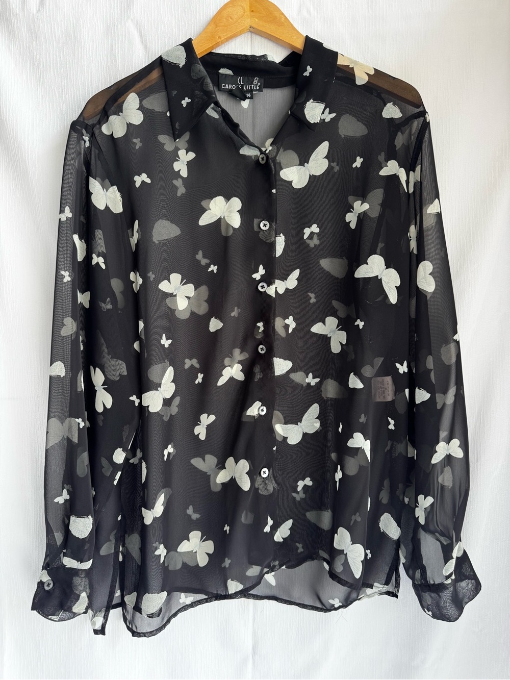 Vintage Carole Little Sheer Butterfly Blouse - Size 14 Whimsical- Made in USA